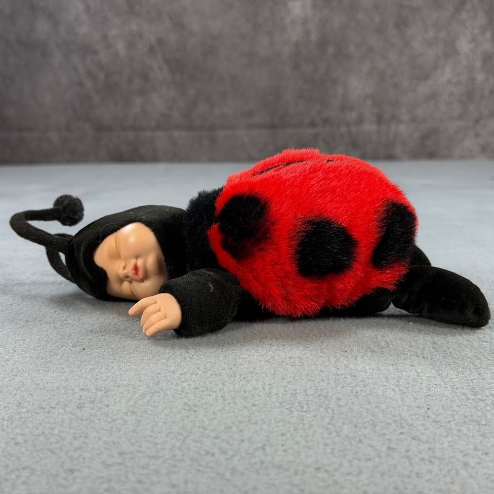 Anne Geddes 1997 Ladybug Baby Beanbag Plush Doll Vintage Red Black Unimax 9 Inch